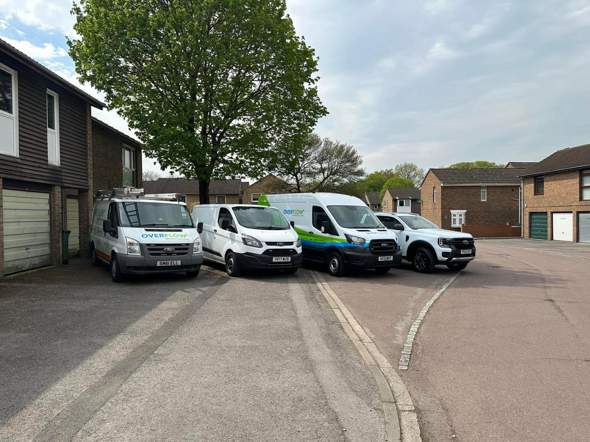 Overflow van fleet parked on a Bracknell residential street ready for same-day callouts