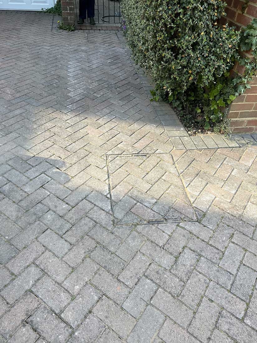 Herringbone block-paved driveway reinstated by Overflow after a Bracknell drainage repair