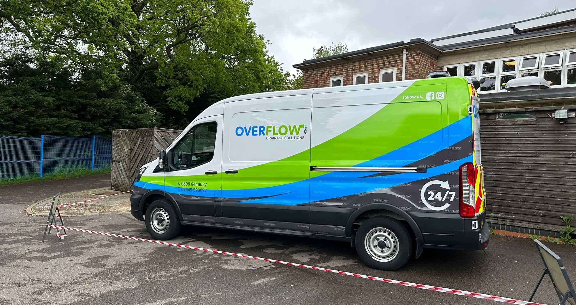 Branded Overflow plumbing and drainage Ford Transit van serving Berkshire